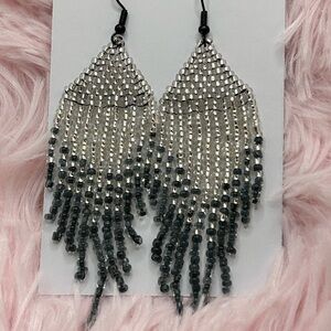 Silver & Black Ombre Fringe Earrings